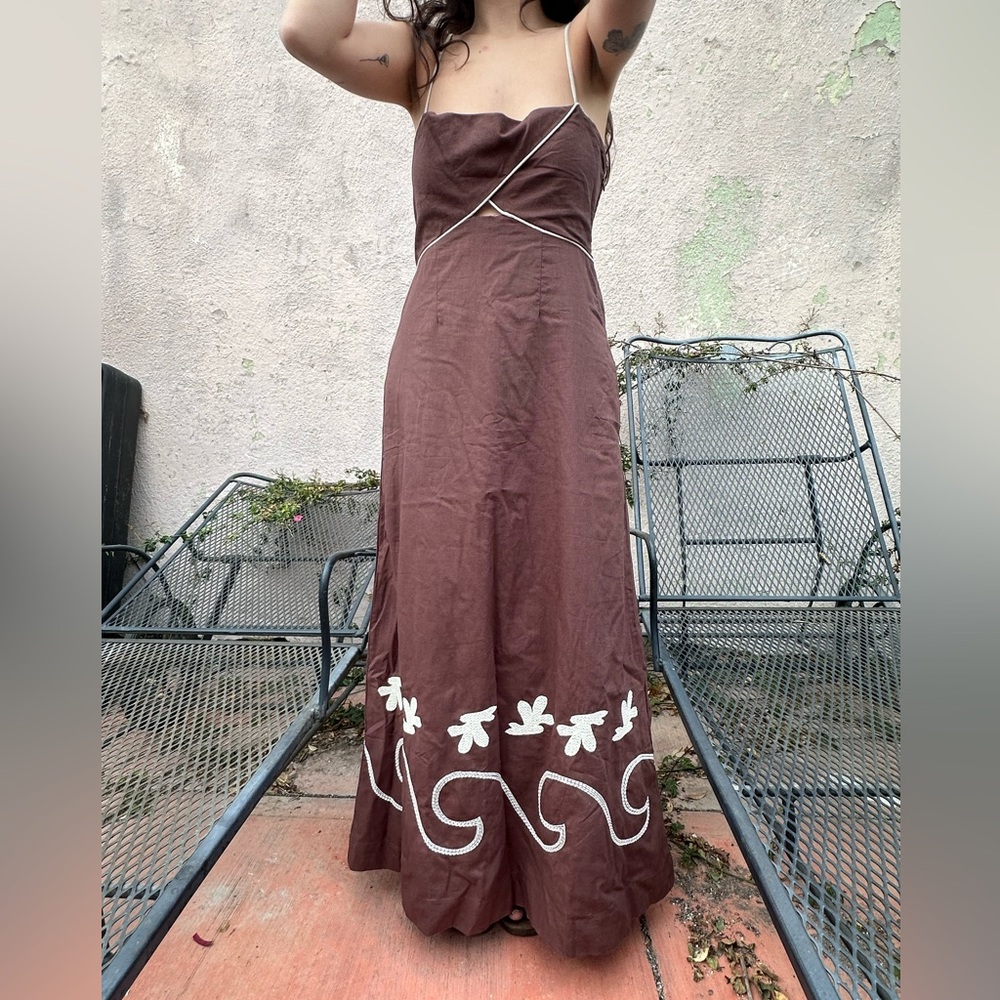 NWT MONRENN Brown & White Embroidered Sundress